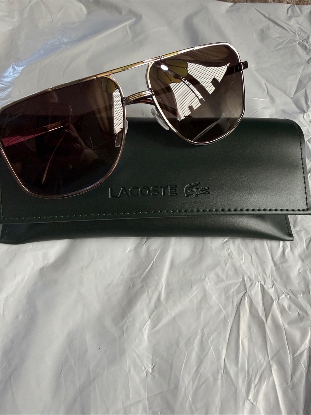 Lacoste Men’s Aviator Sunglasses - Brown Lenses, Gold Frame